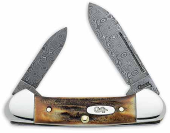 Stag Handle Damascus Baby Butterbean Knife 6053