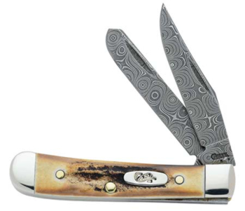 Case 6093 Stag Handle Damascus Steel Tiny Trapper 06093