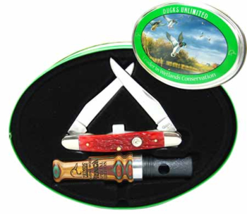 Case Ducks Unlimited Dark Red Bone Muskrat Knife w-Duck Call #CA7129