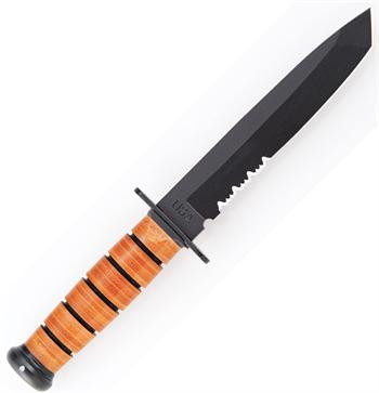 Ka-Bar 1265 Leather Tanto Serrated Knife