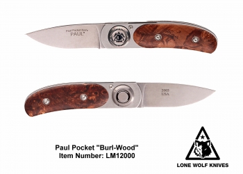 Lone Wolf Paul Pocket Folder Burl Wood Knives LM12000