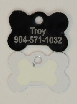 Black Dog Bone Pet I.D. Collar Tag with Glow in the Dark Back ENGRAVEDPETIDTAG_BONE_BLACK_GLOW