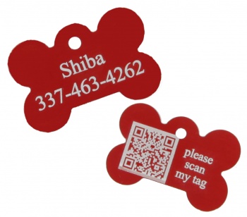 Red Dog Bone Pet I.D. Collar Tag with Geolocation Tracking System ENGRAVEDPETIDTAGREDBONE_TRACKING