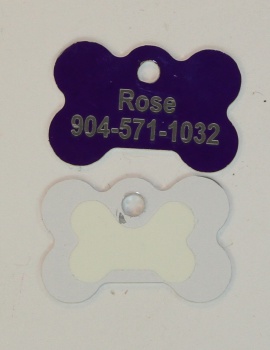 Purple Dog Bone Pet I.D. Collar Tag with Glow in the Dark Back ENGRAVEDPETIDTAG_BONE_PURPLE_GLOW