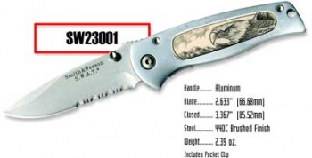 Smith and Wesson Swat Scrimshaw, Eagle, Silver Knives 23001