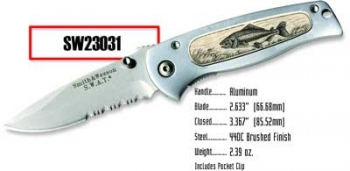 Smith and Wesson Swat Scrimshaw, Trout, Silver Knives 23031