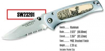Smith and Wesson Swat Scrimshaw, Deer, Silver Knives 23201