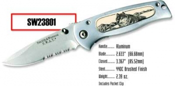 Smith and Wesson Swat Scrimshaw Wolf Silver Knives 23801