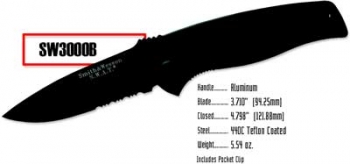 Smith and Wesson Swat, Large, Serrated, Black Knives 3000B