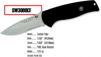 Smith and Wesson Swat, Large, Serr, Crbn Fibr Knives 3000CF