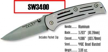 Smith and Wesson Frame Lock, Medium, Plain Knives 3400