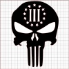 Punisher Three Percenter Black Vinyl Decal 10x10