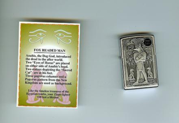 Zippo Brshd Chrm, Egyptian Fox Man lights 200BSB217