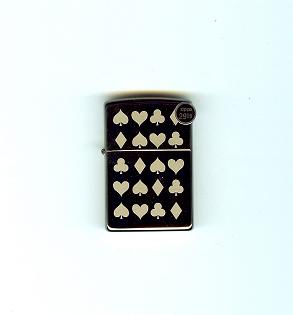 Zippo Black Ice Card Suits lights 20367