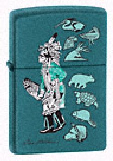 Zippo Iroquois Dancer Teal Matte lights 215CW290