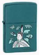 Zippo Pow-wow Dancer Teal Matte lights 215CW292