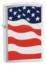 Zippo American Flag Brushed Chrome lights 24375