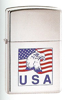 High Polished Chrome USA Eagle on Flag Zippo #573