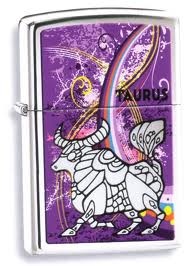 Zippo Zodiac Taurus Lighter Purple Backdrop & Bull 24932