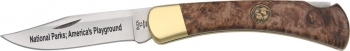 Buck Boone & Crockett National Parks Burlwood Lockback BU110MBSLE