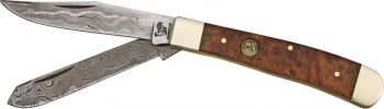 HandR H&R Damascus Trapper Burlwood. Knives HR312BLD
