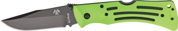 Ka-Bar 3058 Zombie Mule Lockback. Lime green handle. Black blade measuring at 3.5 inches. Framelock style closing. Polyester sheath included.  KA3058
