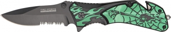Tac Force Flaming Skull A-O Knives TF695GN