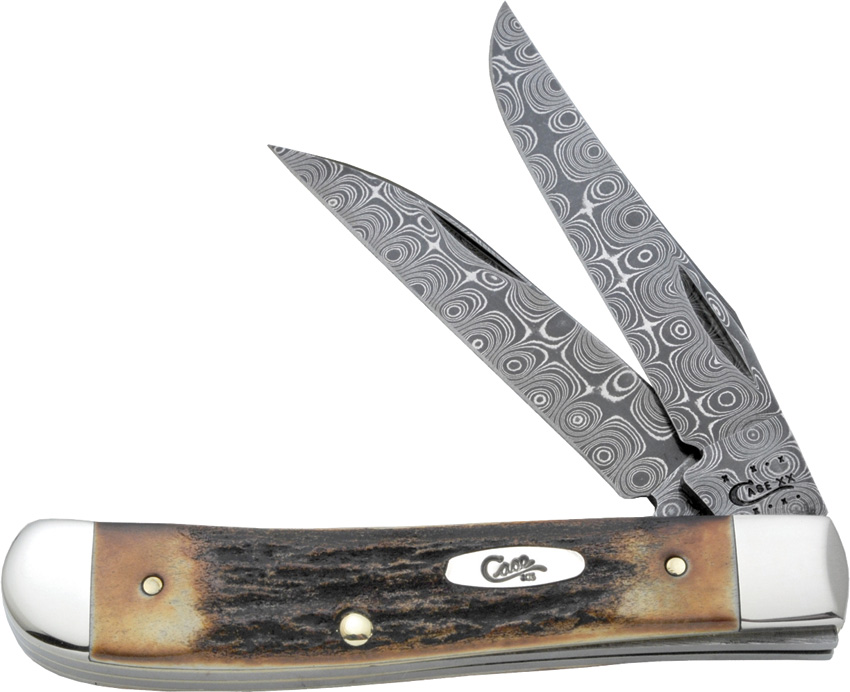 Case Mini Trapper Stag Damascus Knife 10818