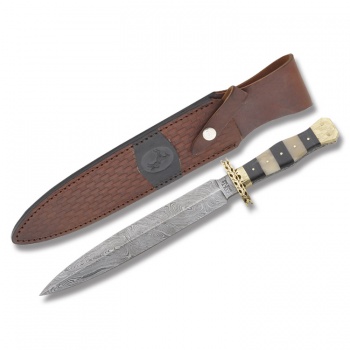Colt Damascus Steel Dagger Black and White Buffalo Horn CT817
