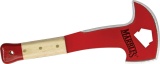 Marbles Firemans Survival Axe MR5215. This survival axe is fireman red and measures 8.5 inches long. The handle is wooden with a red end, large lanyard hole on the end, measures 6 inches. Sheath not included.